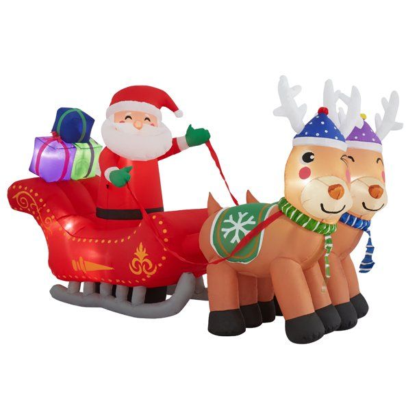 Kinbor 7Ft Christmas Inflatables Santa Claus&Reindeer Outdoor Yard Holiday Decorations | Walmart (US)