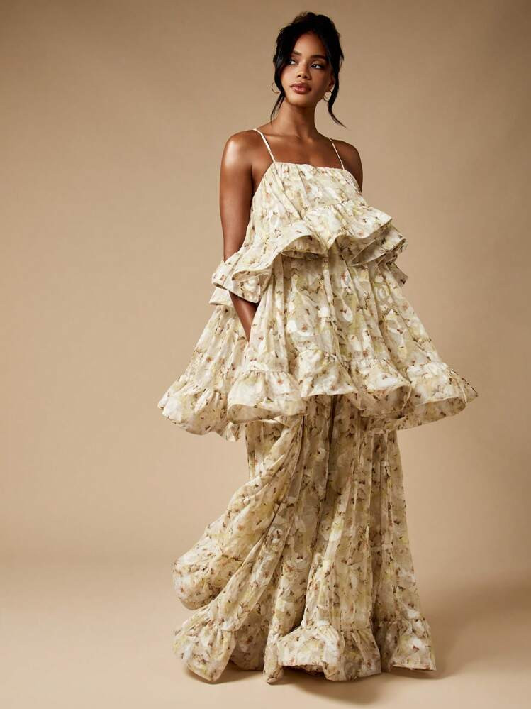MISSGUIDED Tiered Ruffle Maxi Dress Chiffon Wedding Guest Spring Summer Garden Party Flowy Pleated Occasion Wear Floor Length Formal Gown | SHEIN