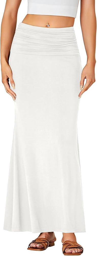 LYANER Falda larga acampanada para mujer, con cintura plegable, ligera, hasta el suelo | Amazon (US)