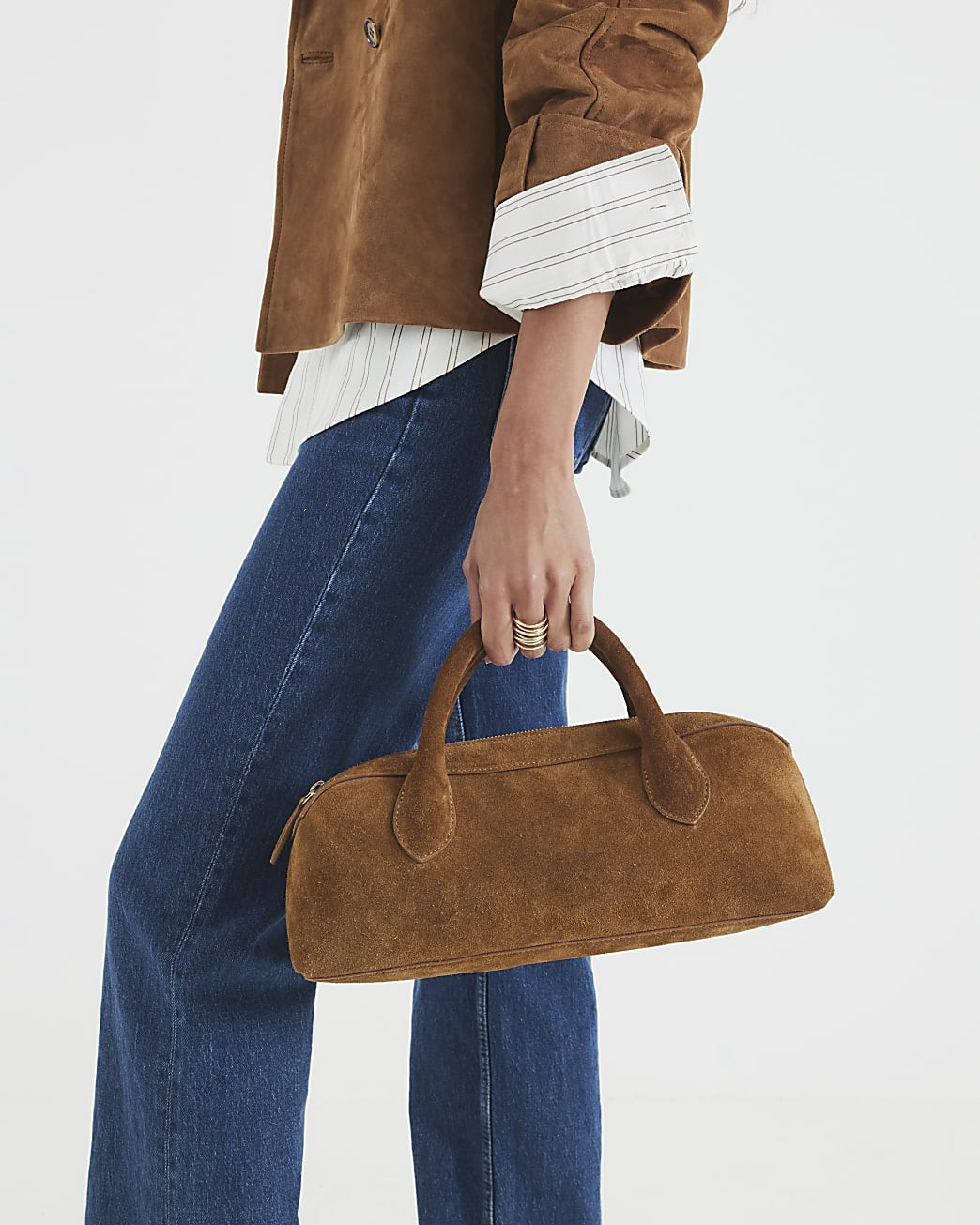 Brown Premium Suede Bowler Bag | River Island UK & IE