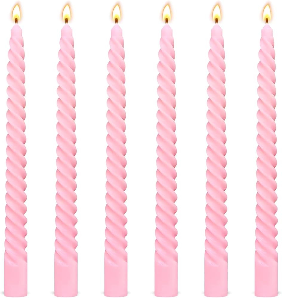 6 Pack 10 Inch Pink Spiral Taper Candles for Holiday Home Decoration, Unscented Dripless Twisted ... | Amazon (US)