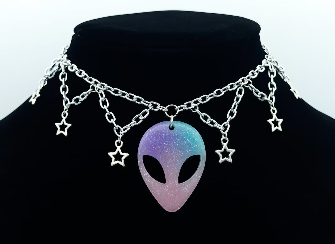 Alien Glitter Silver Chain Celestial Rave Costume Choker | Etsy (US)