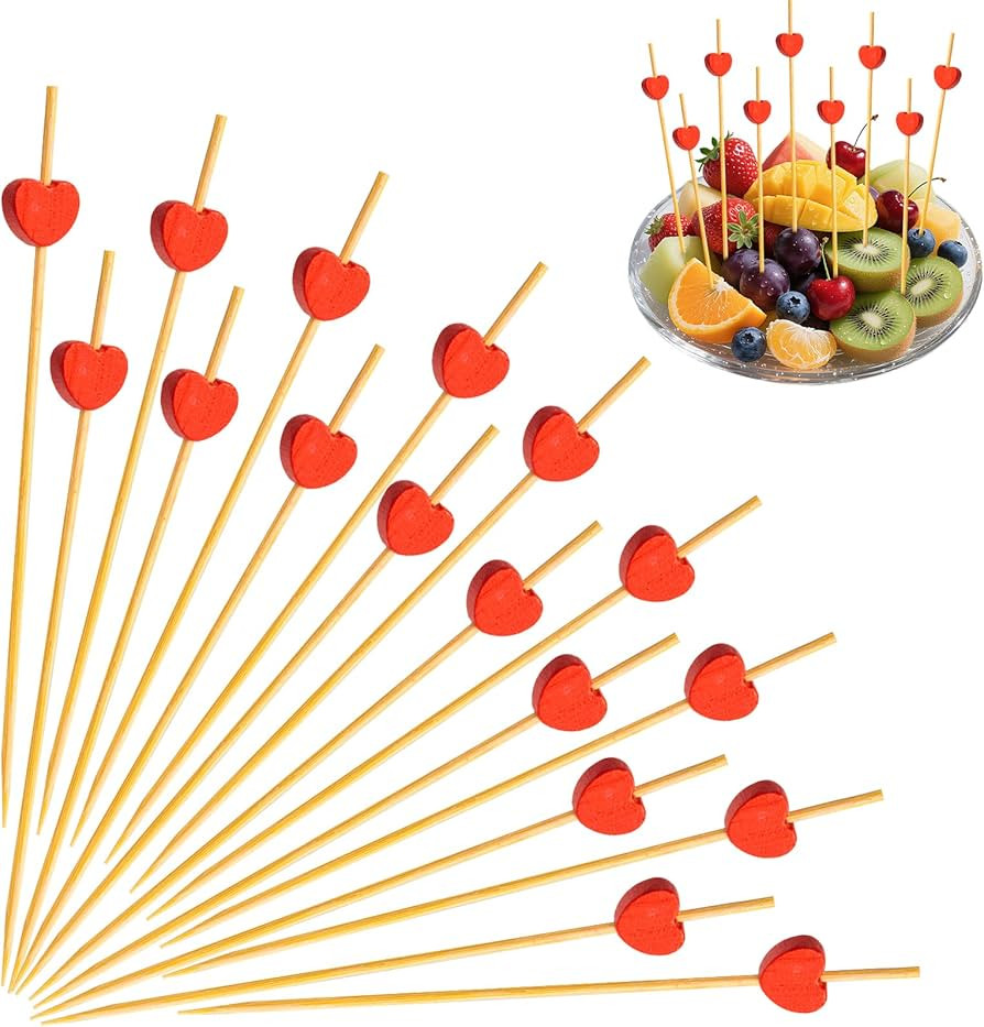100pcs Valentines Day Heart Cocktail Picks, Long Fruit Sticks Food Toothpicks Sandwich Appetizer ... | Amazon (US)