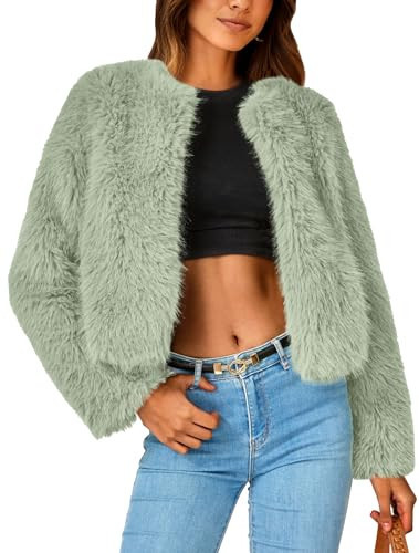 PRETTYGARDEN Women's Winter Cropped Faux Fur Coats(Bean Green,Medium) | Amazon (US)