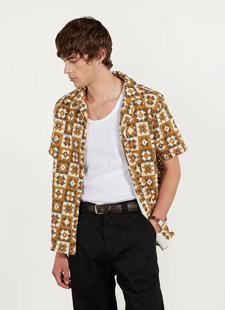 Crochet Poplin Shirt | Sand | Percival Menswear