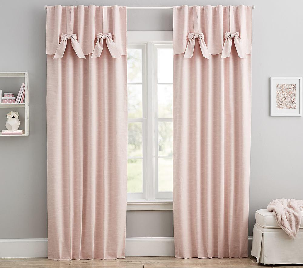 Evelyn Bow Valance Panel, 96 Inches, Blush, Set of 2 | Pottery Barn Kids