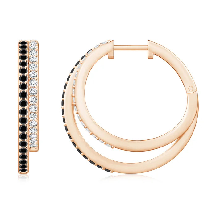 Enhanced Black Diamond Double Hoop Earrings in 14K Rose Gold (AA - 0.68CT. TW.) | Angara | Angara US