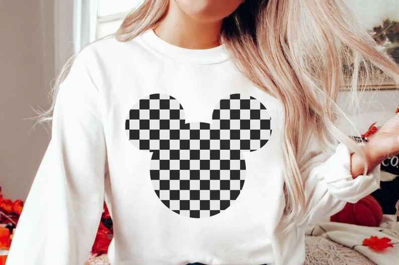 Mickey Mouse Checker BW Print Sweatshirt | Gift, Mama Sweatshirt, Disney Trip Sweater, Gift for T... | Etsy (US)