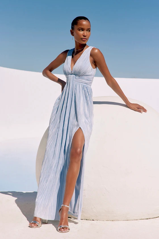 Melitta Light Blue Plisse Sash Maxi Dress | Lulus