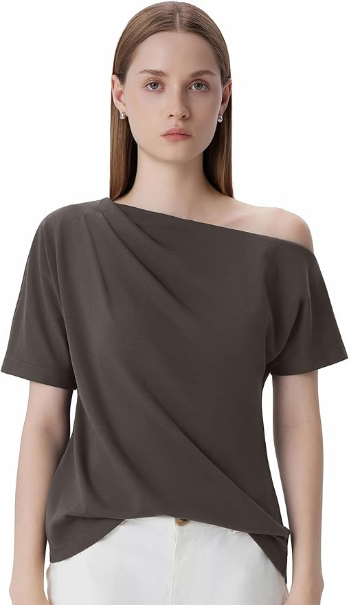 SUUKSESS Off the Shoulder Tops for Women Short Sleeve Asymmetrical Top Trendy Summer Going Out T-... | Amazon (US)