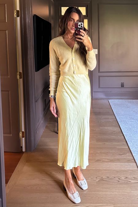 This light yellow slip skirt with yellow sweater are summoning all the sunshine and warmer weather for me. (I got a 4 in the skirt, but could have sized down and a medium in the sweater) 

#LTKSpringSale #LTKSeasonal
