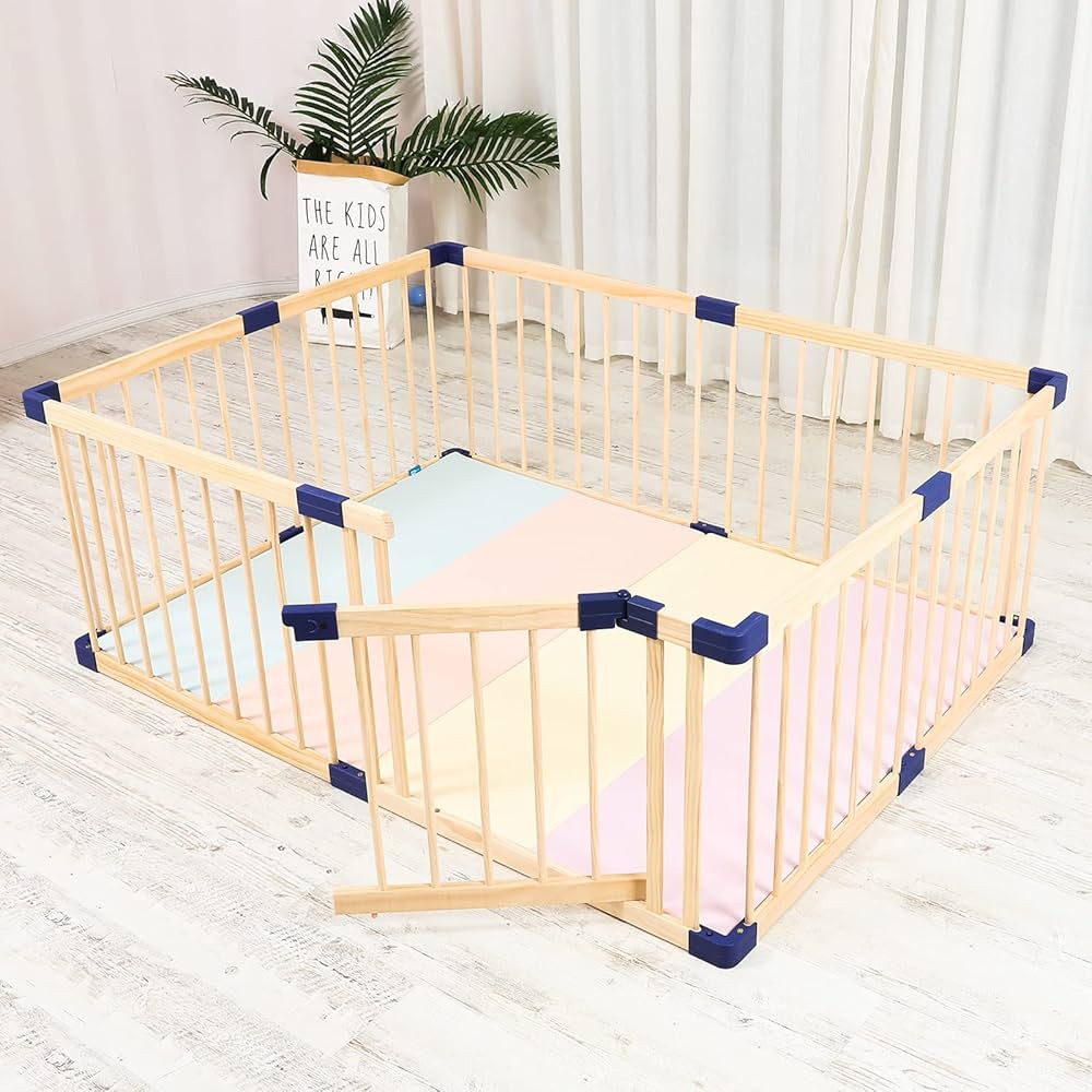 Wooden Baby Playpen Fence Play Pen Play Yard Gate , Kids Baby Play Area Fence with Door,Baby Safe... | Amazon (US)