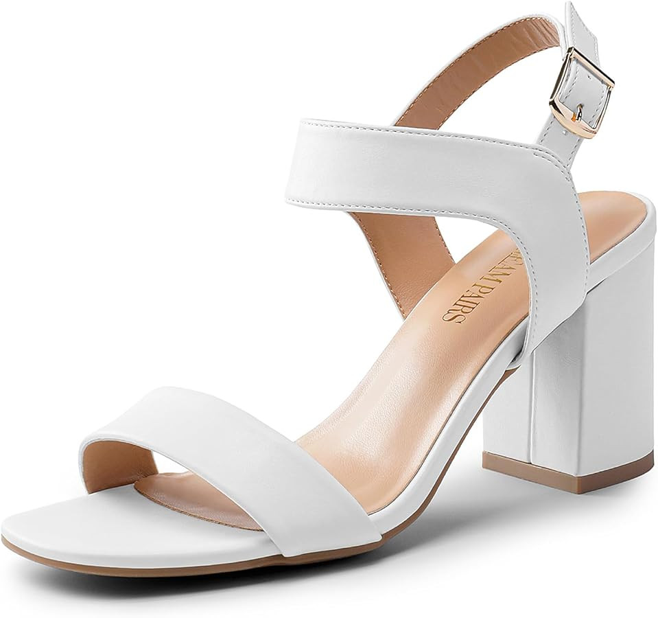 DREAM PAIRS Women's High Chunky Heels Square Toe Block Ankle Strap 3 inch Comfortable Heeled Sand... | Amazon (US)
