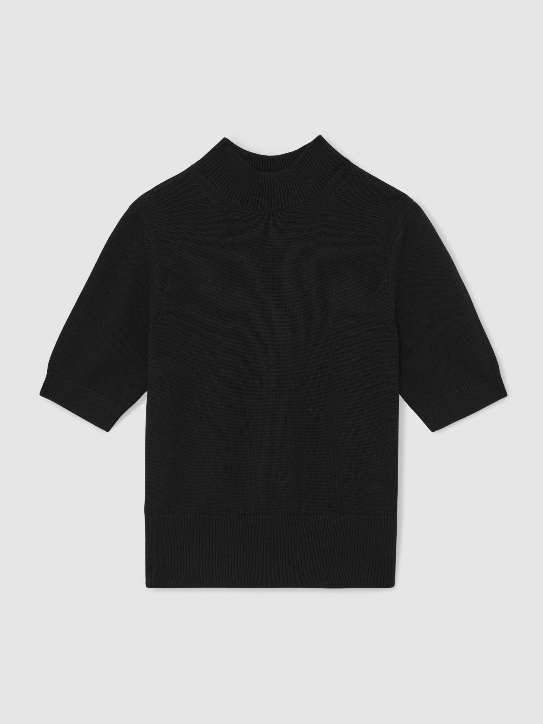 Cotton and Wool Funnel-Neck Knit Top in Black | Reiss UK