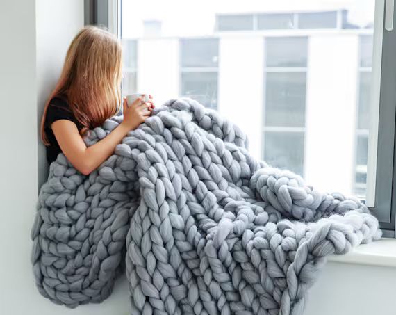 Chunky knit blanket, giant knit blanket, cozy throw blanket, chunky blanket, merino wool blanket,... | Etsy (US)