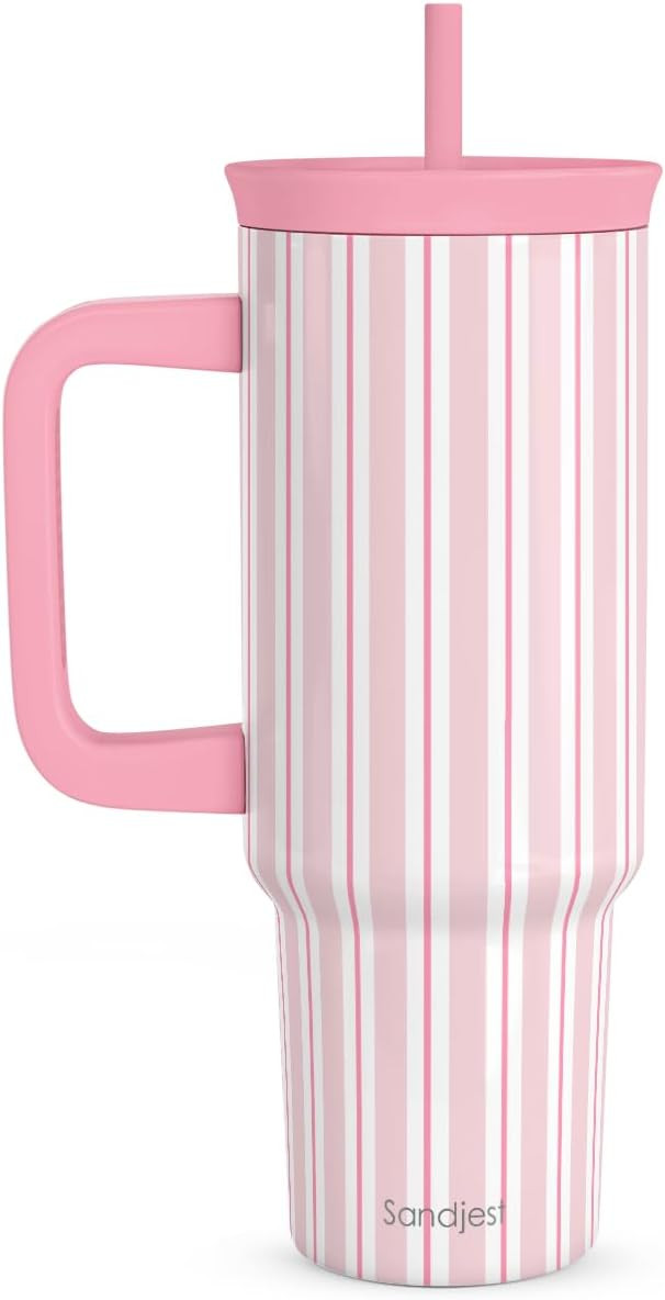 SANDJEST Stripe Stainless Steel Locking Lid Silicone Straw Tumbler with Handle 40oz, Insulated St... | Amazon (US)