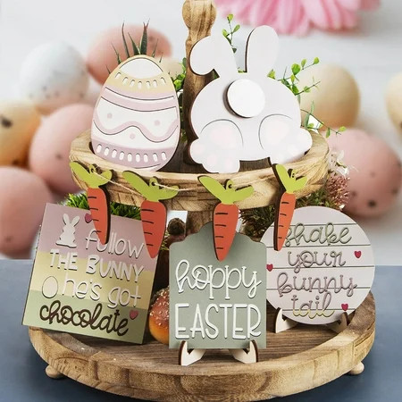 Dvkptbk Easter Pendant Easter Tiered Tray Decorations Set, Spring Tiered Tray Decorations Set, Wo... | Walmart (CA)