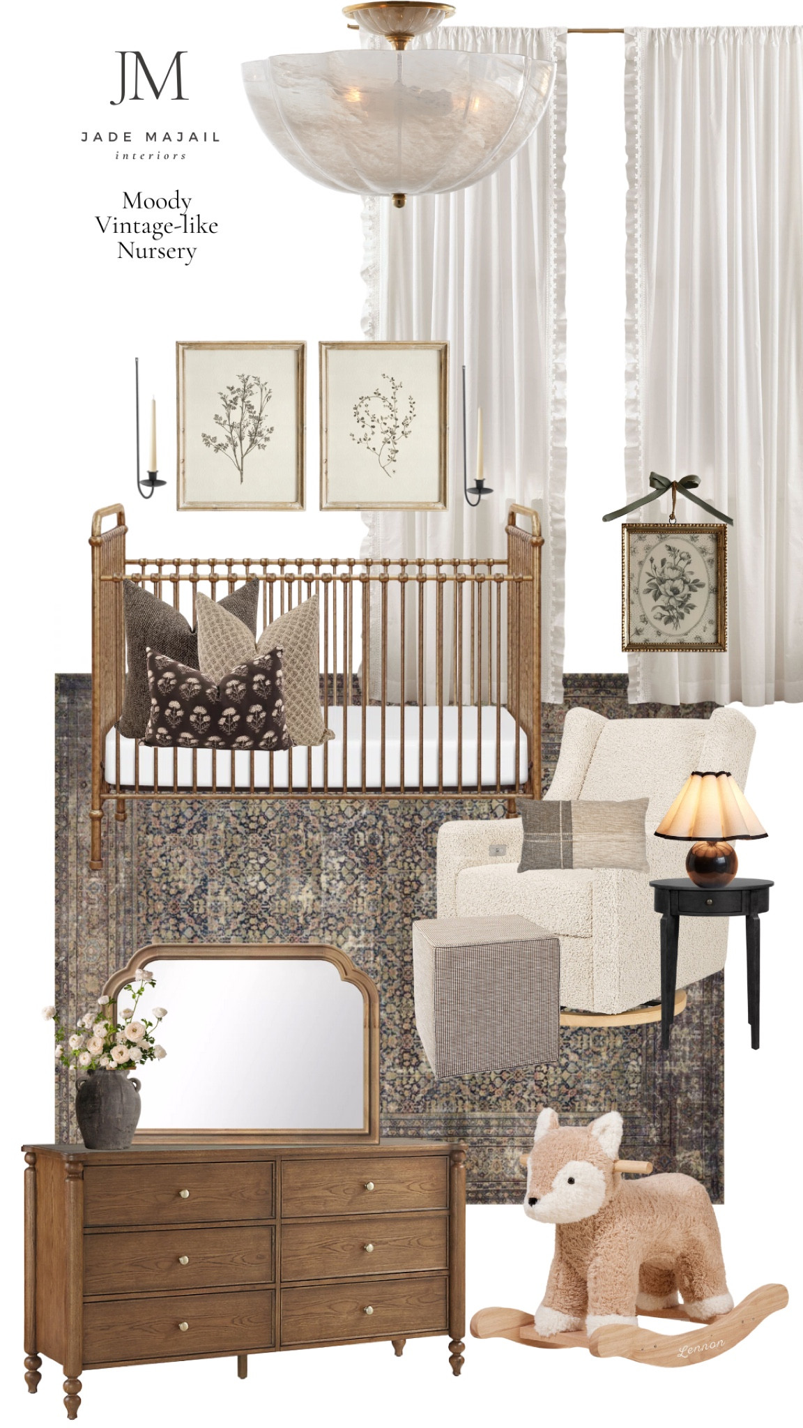 Who said a baby girl nursery had to be pink? Nope! This moody, vintage-like nursery is both elegant and feminine 🫶🏼

floral artwork, candle holders, crib, throw pillows, mirror, oak dresser, curtains, lamp, side table, glider, ottoman

#LTKHome #LTKBump #LTKBaby