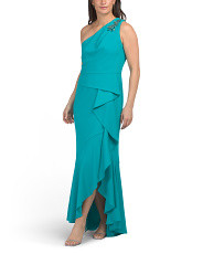 One Shoulder Beaded Crepe Gown | Formal Dresses | Marshalls | Marshalls