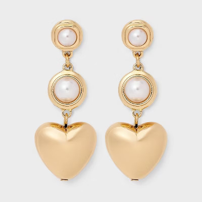 Pearl And Heart Drop Earrings - A New Day™ Gold/Pearl | Target