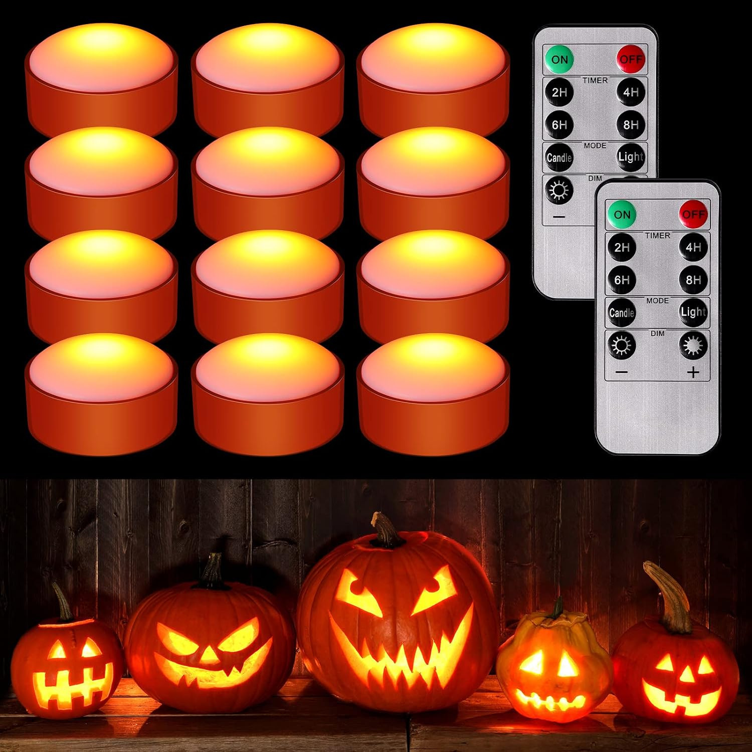 12 Pcs Pumpkin Lights with Remote & Timer, Orange | Amazon (US)