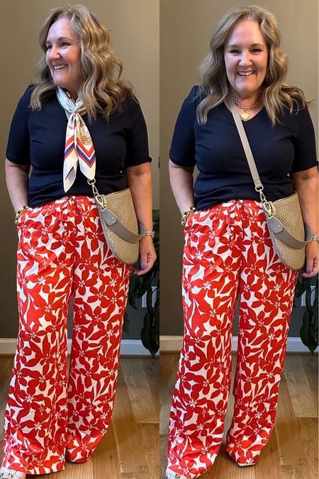 These satiny twill pants are lightweight and comfy and super fun! Wear them to your upcoming summer holidays! 

Add the scarf or wear without!

Pants and tee size 12/large 

#LTKFindsUnder50 #LTKOver40 #LTKSaleAlert