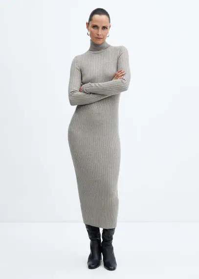 MANGO - Turtleneck ribbed midi-dress light heather grey - L - Woman | Mango (US/MX/AU)