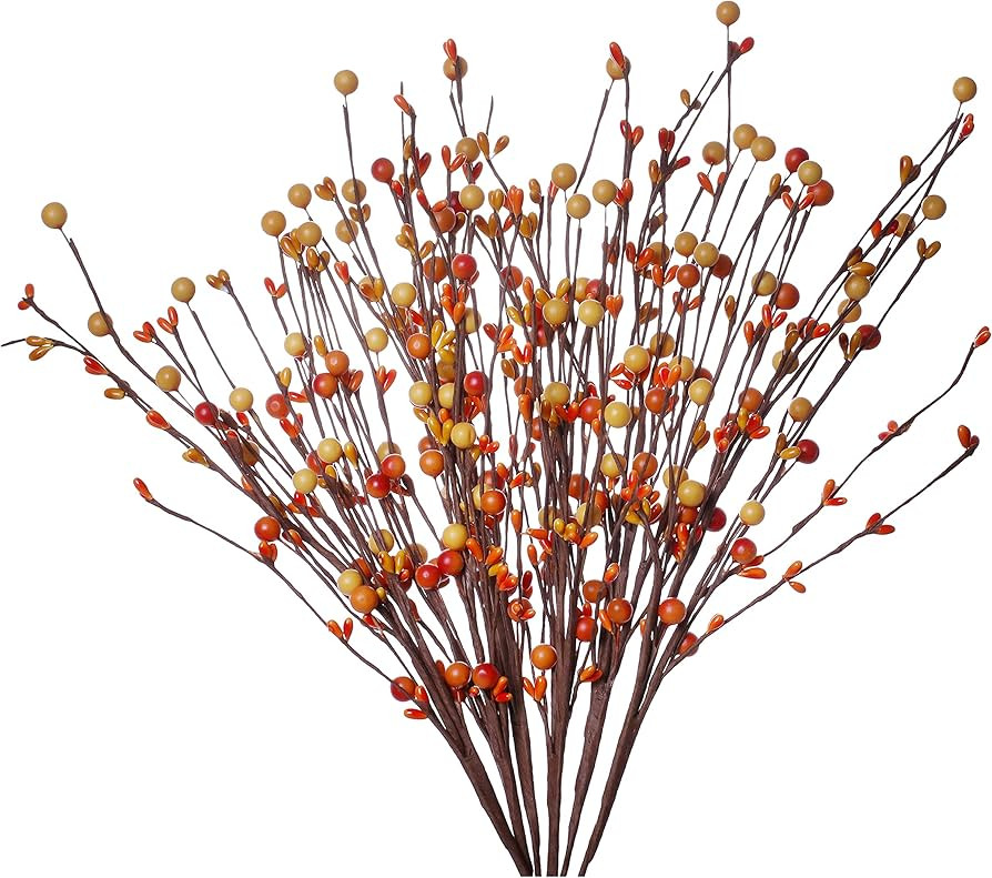 J’FLORU 6 Pack Fall Berry Picks,17” Tall Fall Stems Autumn Pip Berry Spray for Fall Home Deco... | Amazon (US)