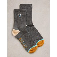 White Stuff Heart Embroidered Ankle Sock In Grey | White Stuff UK