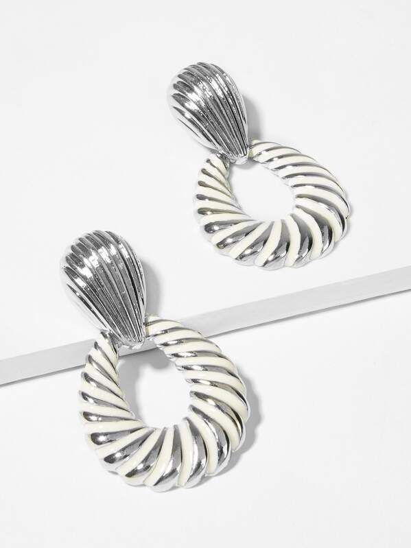 Striped Design Open Waterdrop Earrings 1pair | SHEIN