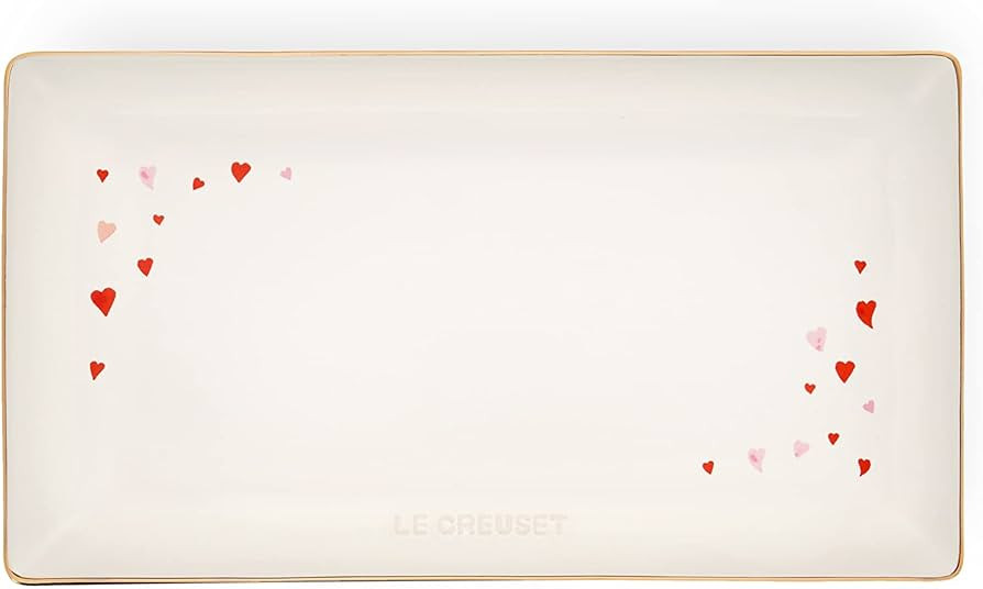 Le Creuset L'Amour Stoneware Rectangular Hostess Tray, 11.25" x 6.25", White with Heart Applique | Amazon (US)