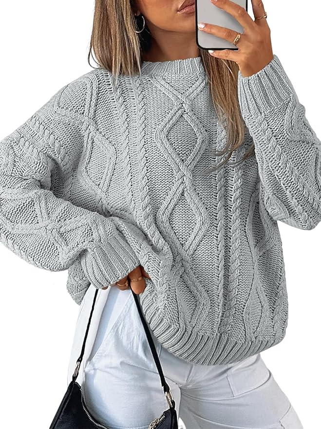 Trendy Queen Women's Oversized Cable Knit Crewneck Sweaters | Amazon (US)