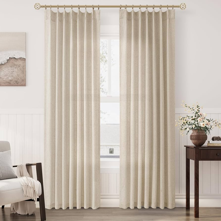 Greyish Beige Pinch Pleated Linen Curtains 84 Inch Length 2 Panels Set for Living Room Bedroom Li... | Amazon (US)