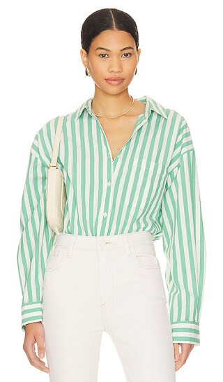 Sloane Button Up Shirt in Clover Stripe | Revolve Clothing (Global)