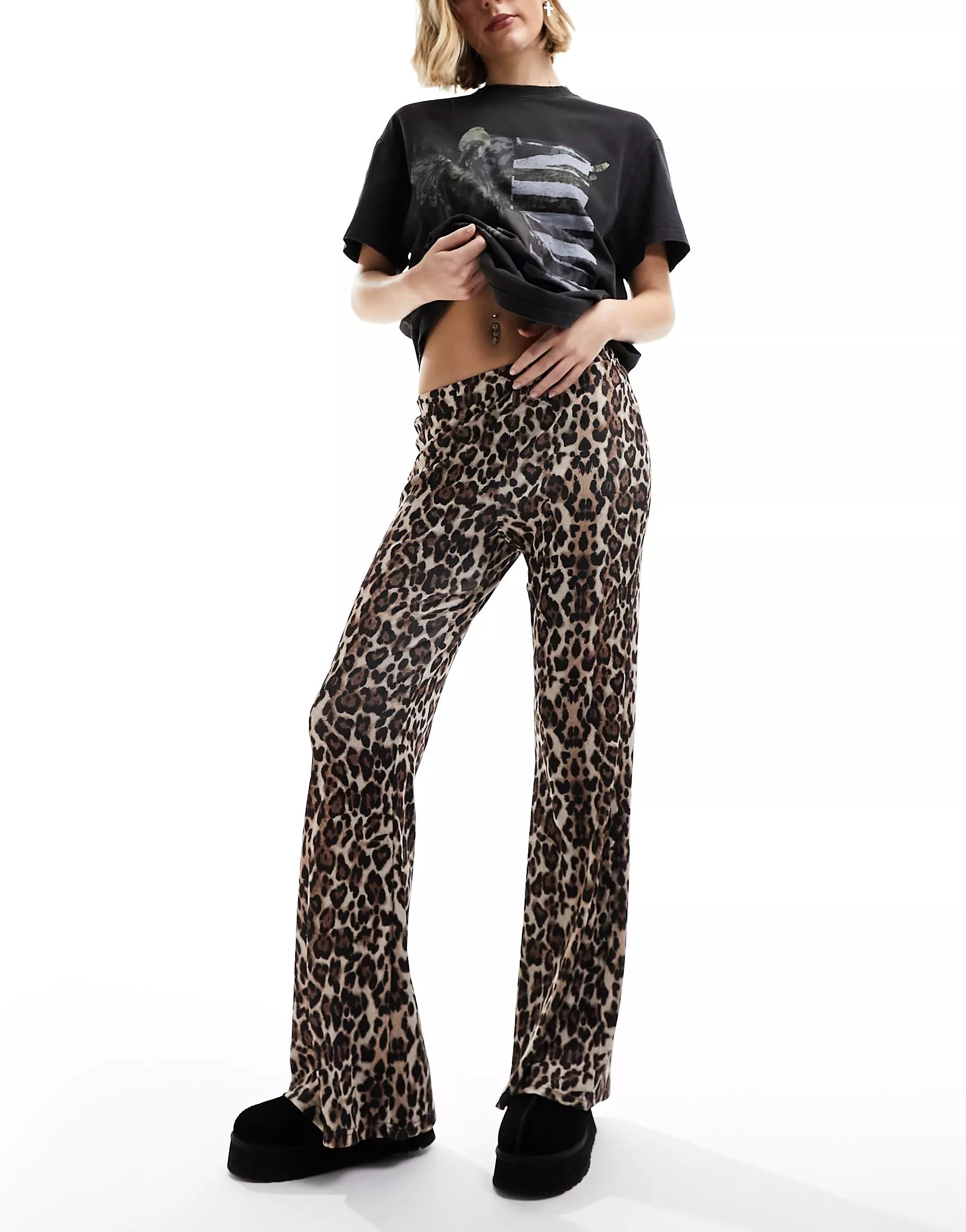 Only ribbed flared trousers in leopard print | ASOS (Global)