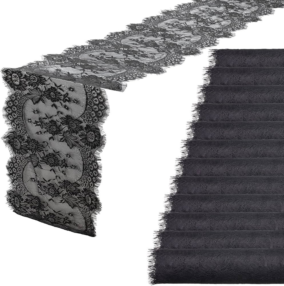 Chumia 12 Pcs Black Lace Table Runners 14 x 120 Inch Rustic Wedding Table Runner Decor Vintage Ro... | Amazon (US)