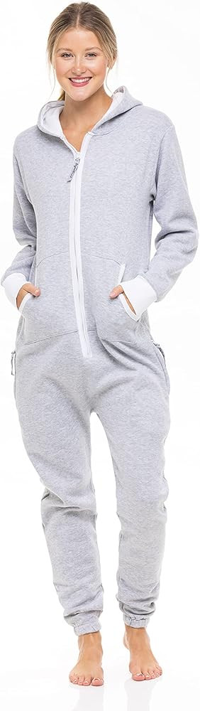 SKYLINEWEARS Women's Fleece Non-Footed One Piece Onesie Adult Hooded Pajamas Ladies Jumpsuits | Amazon (US)