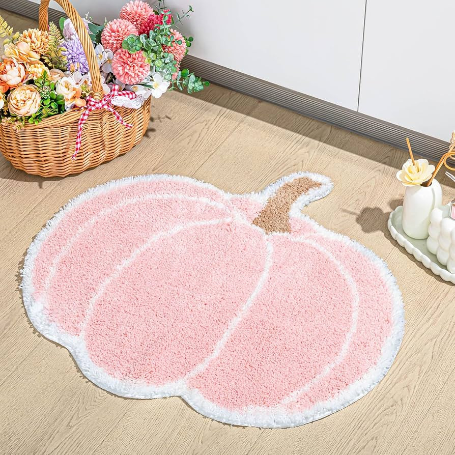 Pink Fall Pumpkin Rug Bathroom Decor Mat Halloween Large Plush Bath Rug | Amazon (US)