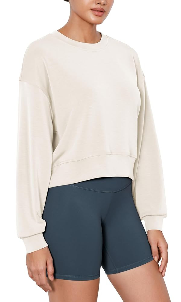 ODODOS Modal Soft Long Sleeve Cropped Sweatshirts for Women Oversized Crew Neck Pullover Crop Top | Amazon (US)