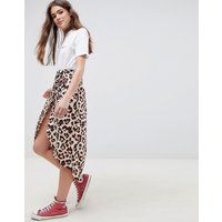 ASOS DESIGN leopard print wrap midi skirt - Stone/black/orange | ASOS EE