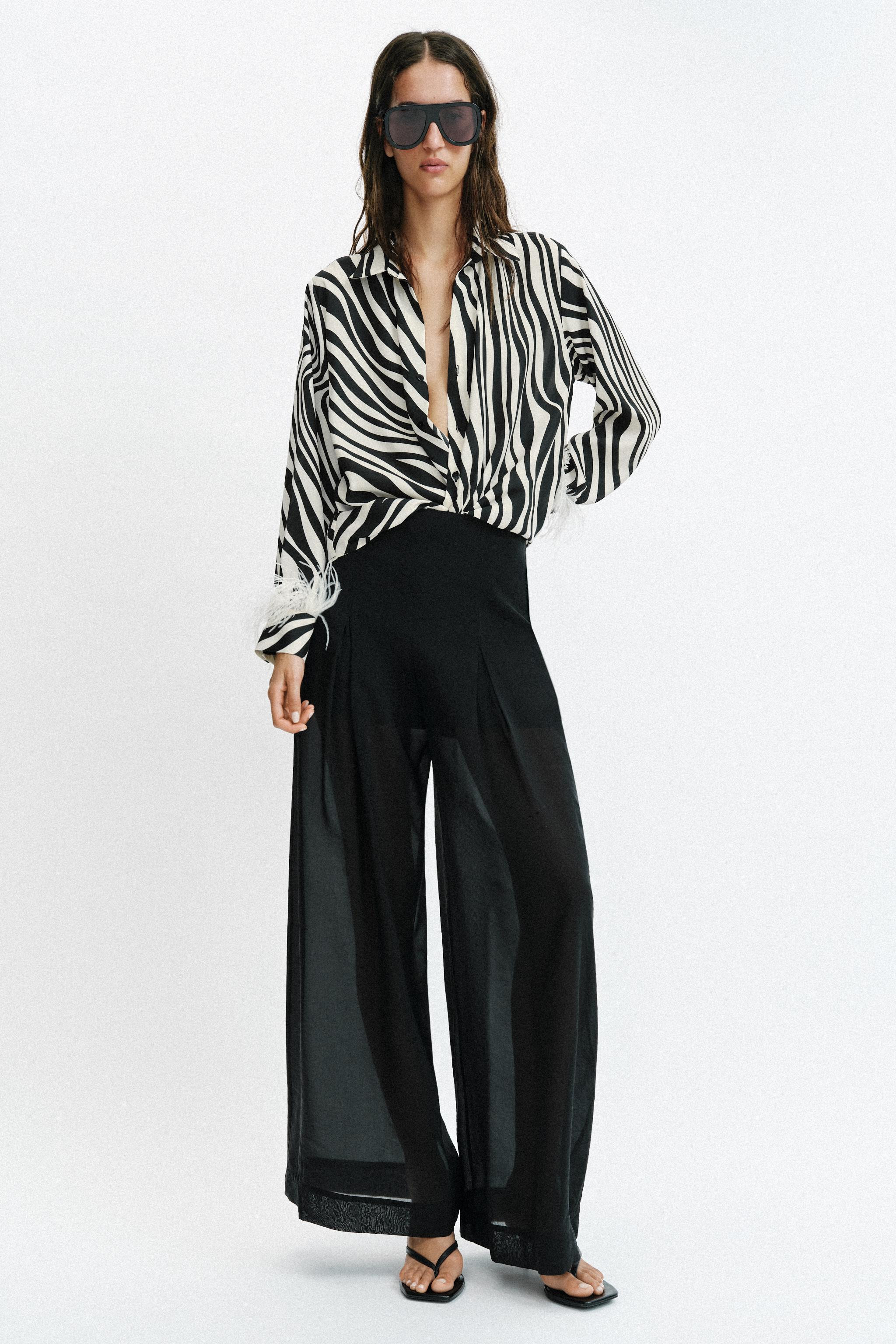 SEMI-SHEER WIDE LEG PANTS | Zara US