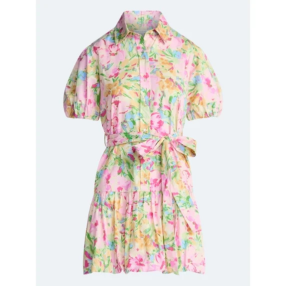 Free Assembly Women's and Women's Plus Cotton Mini Dress with Puff Sleeves, Sizes XS-4X | Walmart (US)