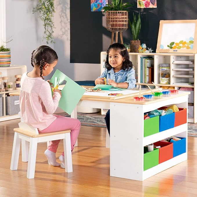 Guidecraft Arts and Crafts Center: Kids Activity Table and Drawing Desk with Stools, Storage Canv... | Amazon (US)