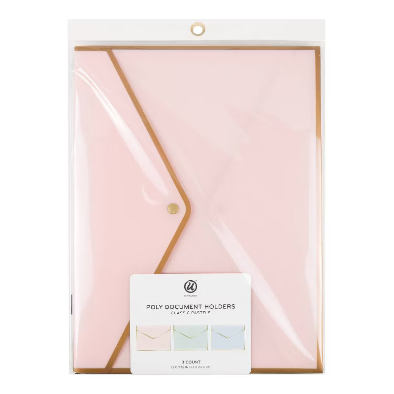 U Brands 3ct Poly Document Holders with Snap Cover Pastels | Target