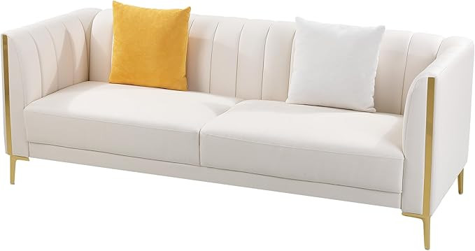 FOTOSOK 78'' Sofa, Modern White Couches for Living Room, Comfy, Faux Leather Sofa 3 Seater Sofa w... | Amazon (US)