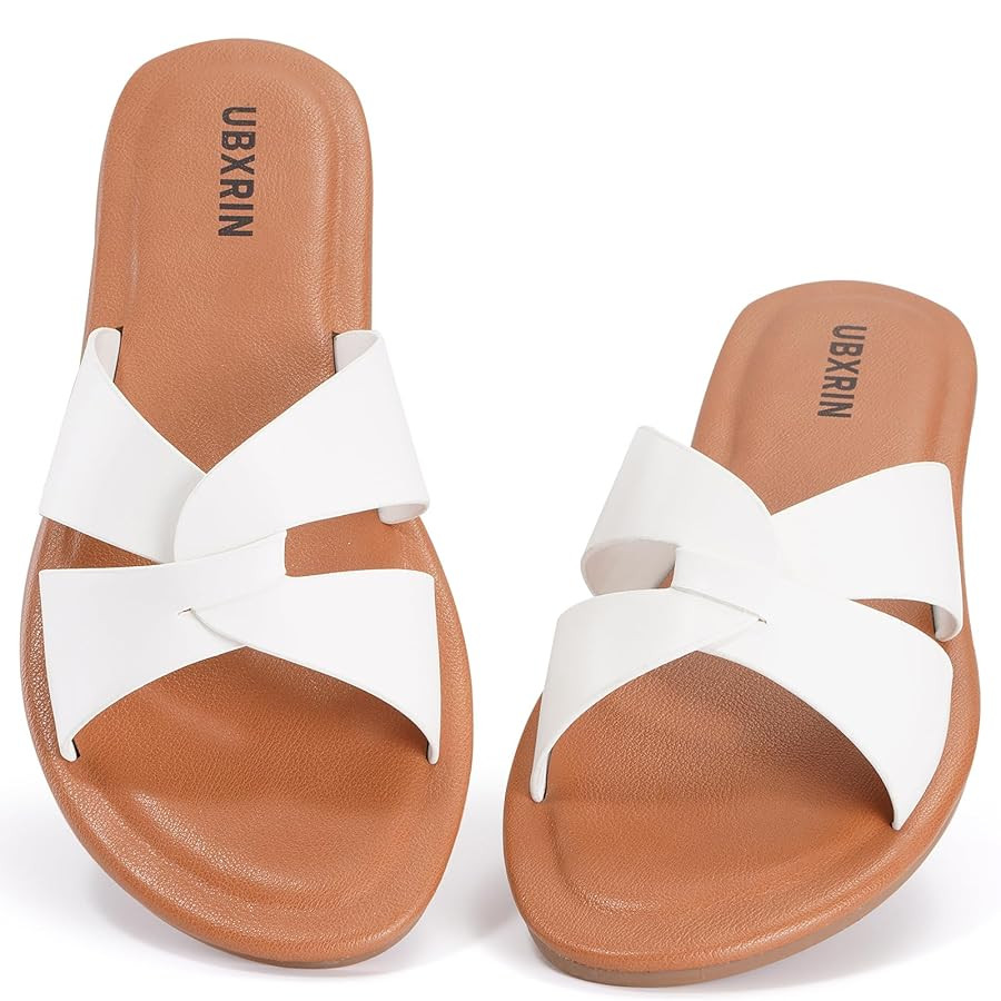 UBXRIN Womens Minimalist Memory Foam Comfortable Slide Sandals Summer Casual Soft Leather Flat Sl... | Amazon (US)