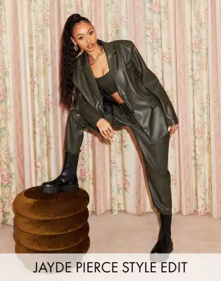 ASOS DESIGN jersey leather look co ord in forest green | ASOS (Global)