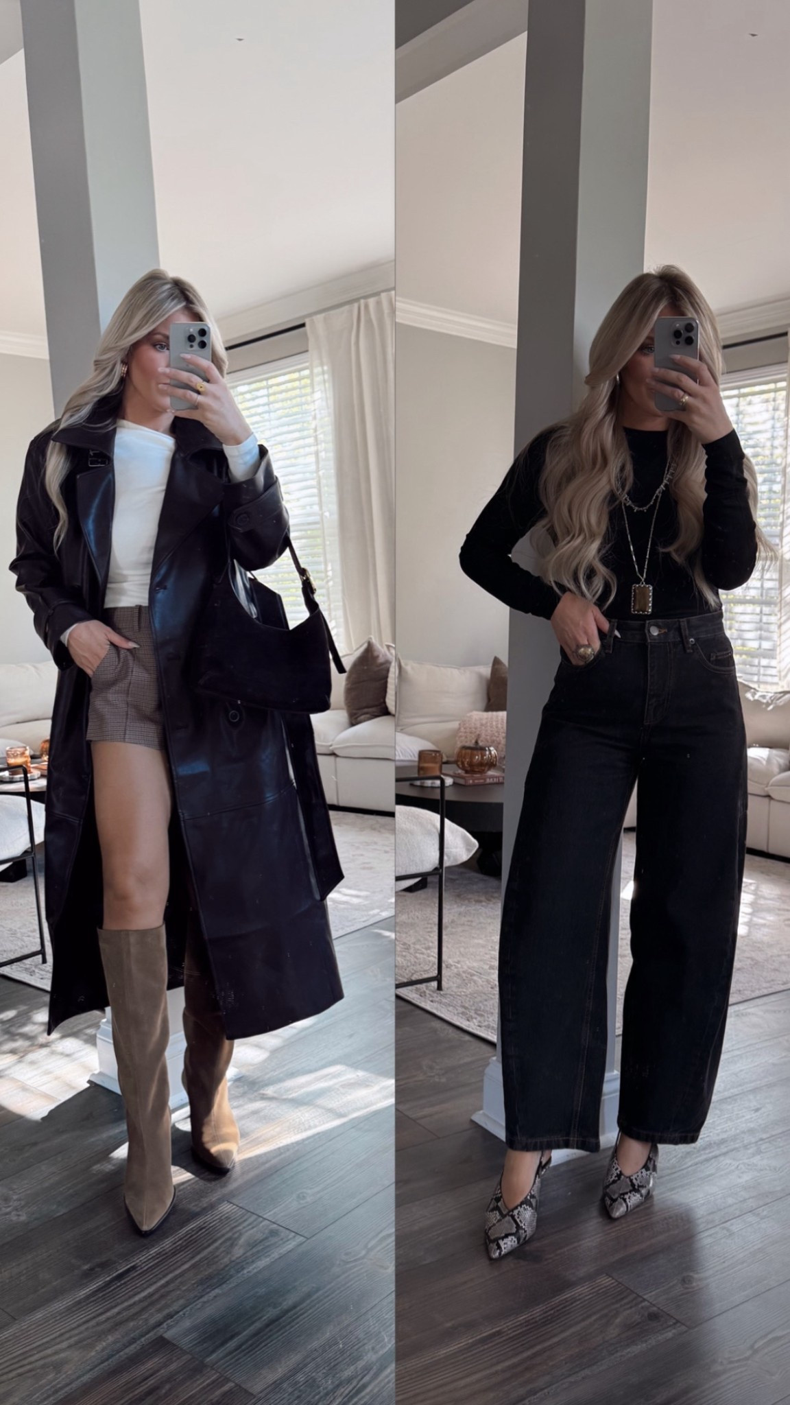 Two of my favorite looks for fall!! One dressed up and one more casual. These barrel jeans, trench, shorts, and white off the shoulder top were all top sellers this week! 

#LTKStyleTip #LTKFindsUnder100 #LTKSeasonal