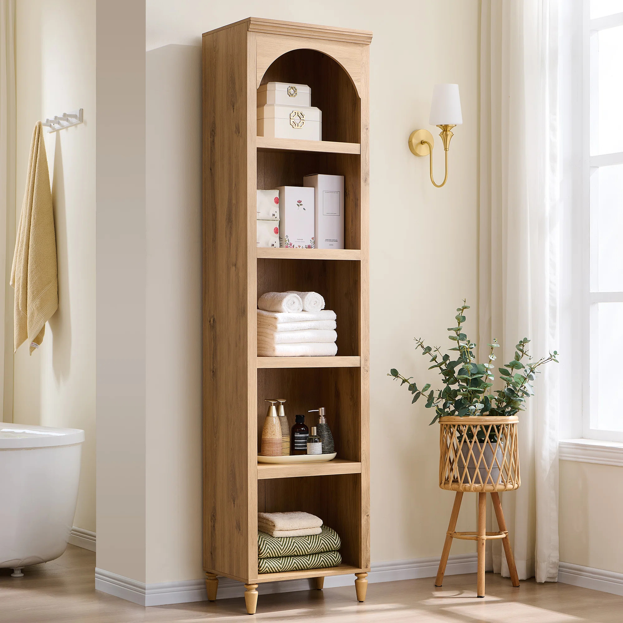 Ahart 76" Tall Arched Bathroom Storage Cabinet,5-Tier Narrow Arched Bathroom Cabinet with Adjusta... | Wayfair North America