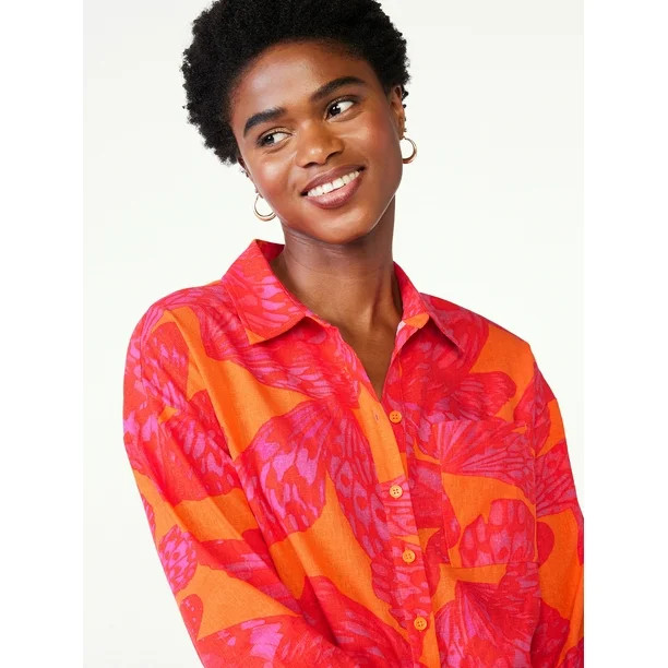 Scoop Women's Tie Front Linen Blend Shirt | Walmart (US)